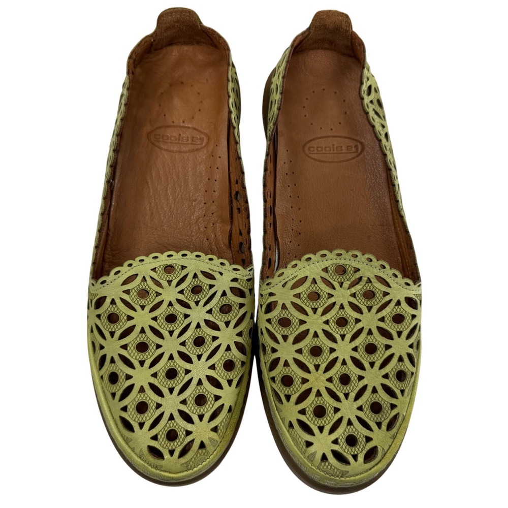 Women’s Laser-Cut Green Slip-On Flats - Picture 2 of 9
